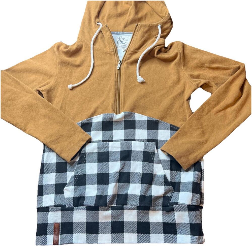 Ampersand Avenue Hooded Women's Medium Pullover Hoodie Buffalo Plaid Country EUC